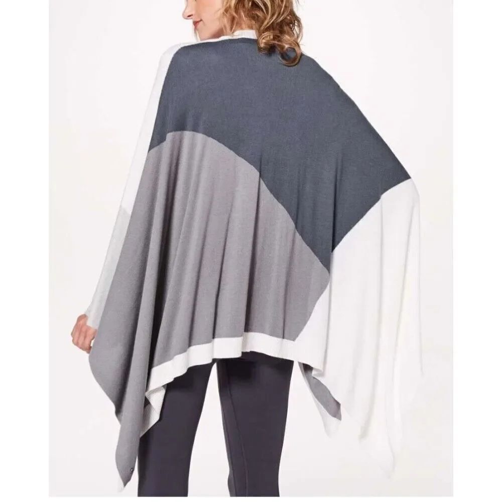 LULULEMON HATHA WRAP SHAWL SWEATER O/S COLOR BLOCK gray white silk blend